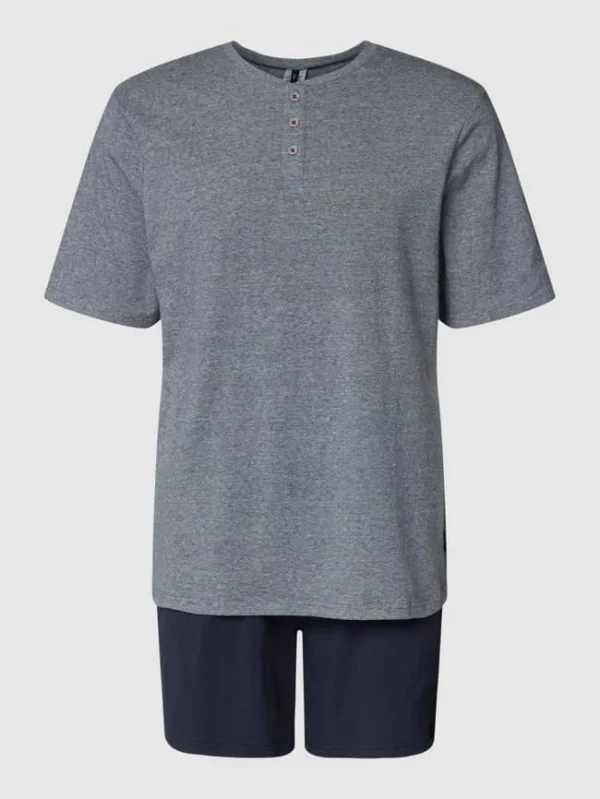 Neu ? S.Oliver RED LABEL Pyjama Mit Label-Details – Blau Meliert ? 3